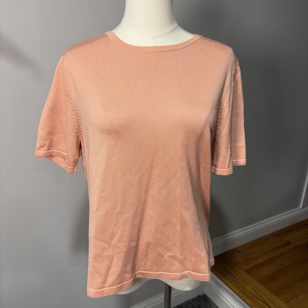 Pendleton Silk Blend Womens Short Sleeve Crew Neck Peach Top Blouse Sz M Classic